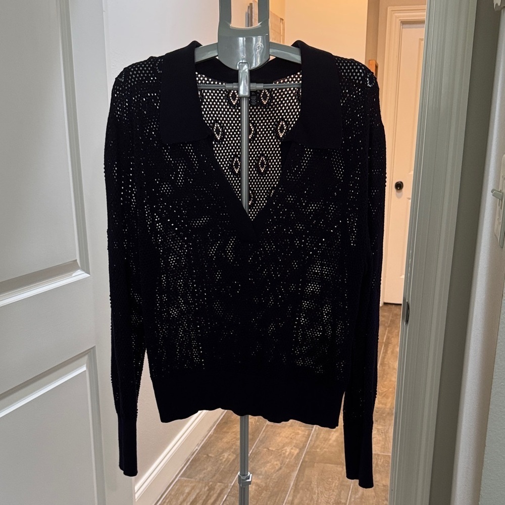White House Black Market Navy see through V-Neck Sweater